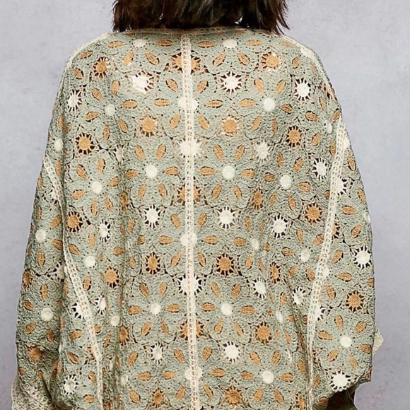 POL Daisy Crochet Floral Dolman Sleeve Cardigan Boho Open Front One Size - Picture 11 of 11